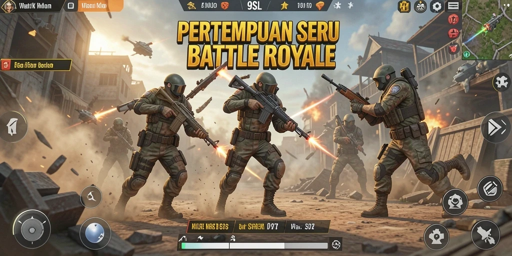 Tampilan intens gameplay Battle Royale di 9SL.