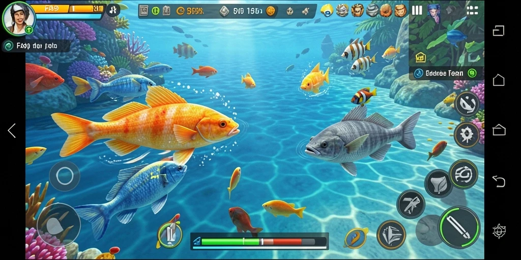 Screenshot gameplay FA99 menampilkan aksi seru menangkap ikan.