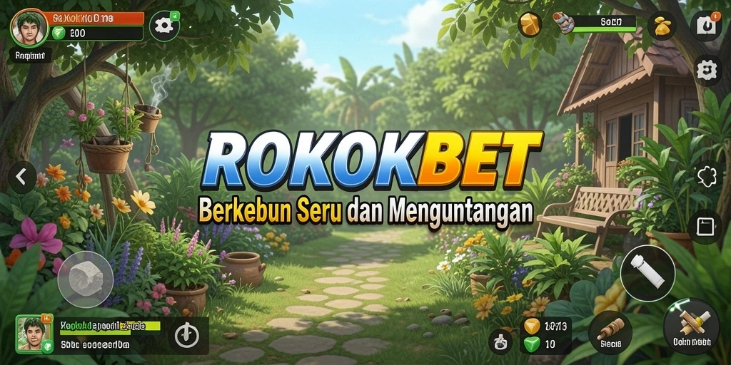 Screenshot gameplay ROKOKBET yang menunjukkan aktivitas berkebun yang seru.