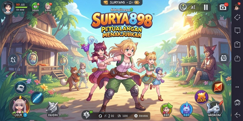 Screenshot gameplay SURYA898 yang menunjukkan karakter Anime bertarung.